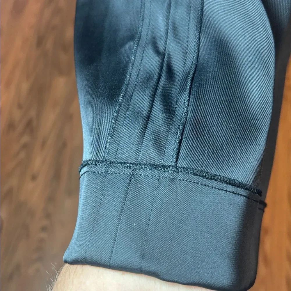 Juicy Couture Black Satin Mini Skirt, exposed seams, zipper, 10 - Picture 5 of 10